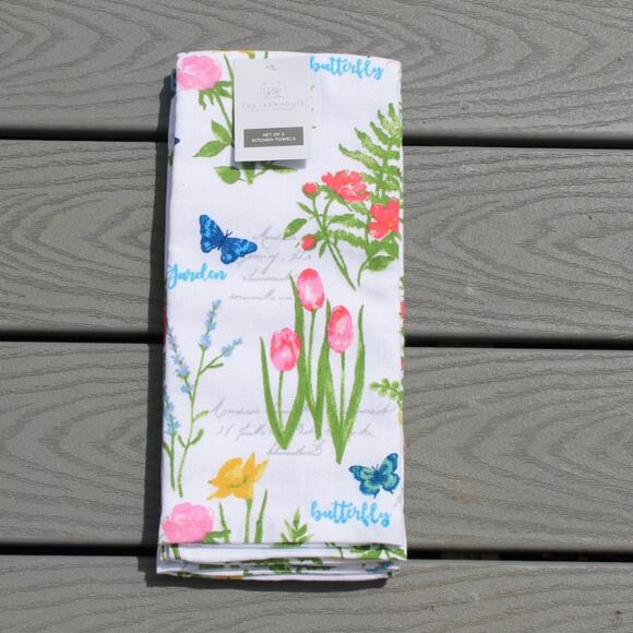 Rachel Ashwell Farmhouse Set of 2 Kitchen Towels Butterfly Floral Cotton - Picture 6 of 11